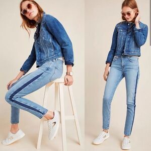 AGOLDE | Toni Mid Rise Slim Swerve Jeans Side Stripe Distressed Stretch Sz 25